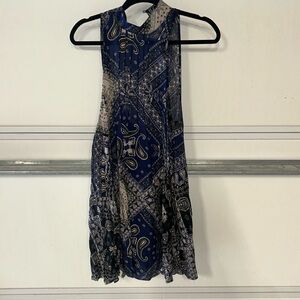 Free People Paisley Blue Backless Collar Dress